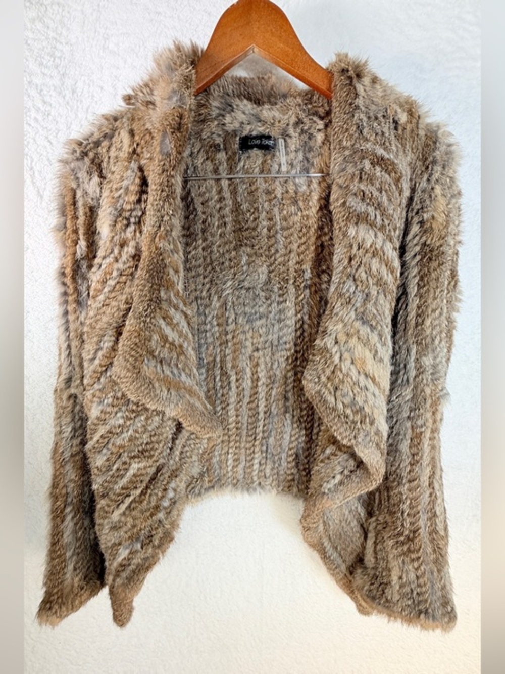 Love Token Genuine Rabbit Fur Draped Open Front Vest Brown Small light pliable S